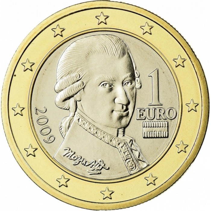 moneta da 1 euro con Mozart
