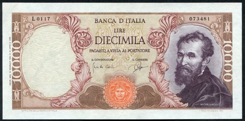 Banconota da 10 mila lire con Michelangelo