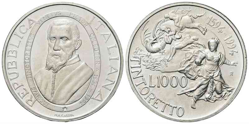 moneta da 1000 lire con Tintoretto