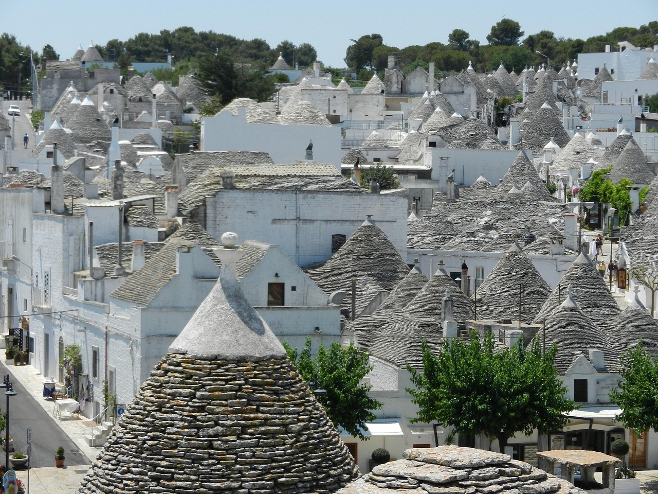 Trullo di Alberobello immerse nella vegetazione, svelando dettagli architettonici e angoli nascosti.